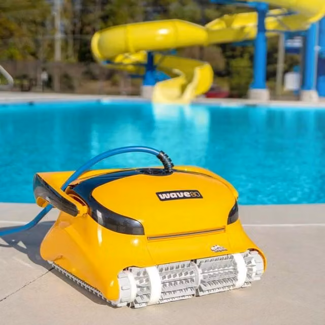 Robot pulitore per piscina Dolphin WAVE 80 Gyro di Maytronics con telecomando e spazzole Kanebo, colore giallo