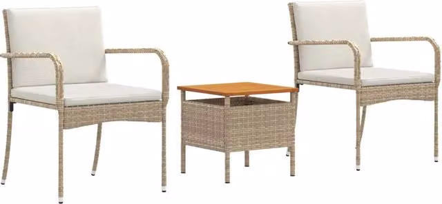 Set da salotto da giardino moderno in legno di acacia oliato con cuscini beige e struttura in metallo argento DESIGN IN