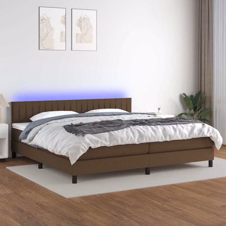 Letto a molle con materasso e illuminazione LED vidaXL in tessuto marrone e bianco, L/P: 200 x 200 cm