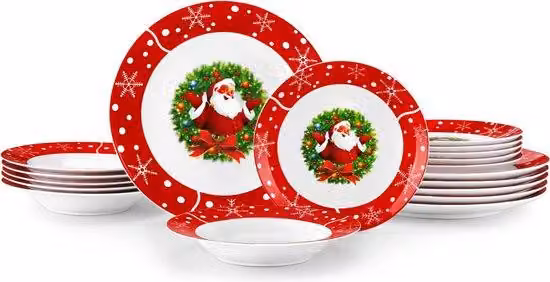 Servizio natalizio in Vetroceramica per 6 persone - 18 pezzi - bianco e rosso - Vetroceramica - colazione - cena