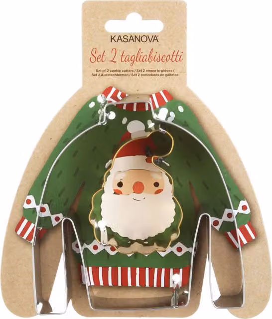 Set di 2 formine tagliabiscotti Kasanova con motivi Babbo Natale e maglione in acciaio inossidabile multicolore