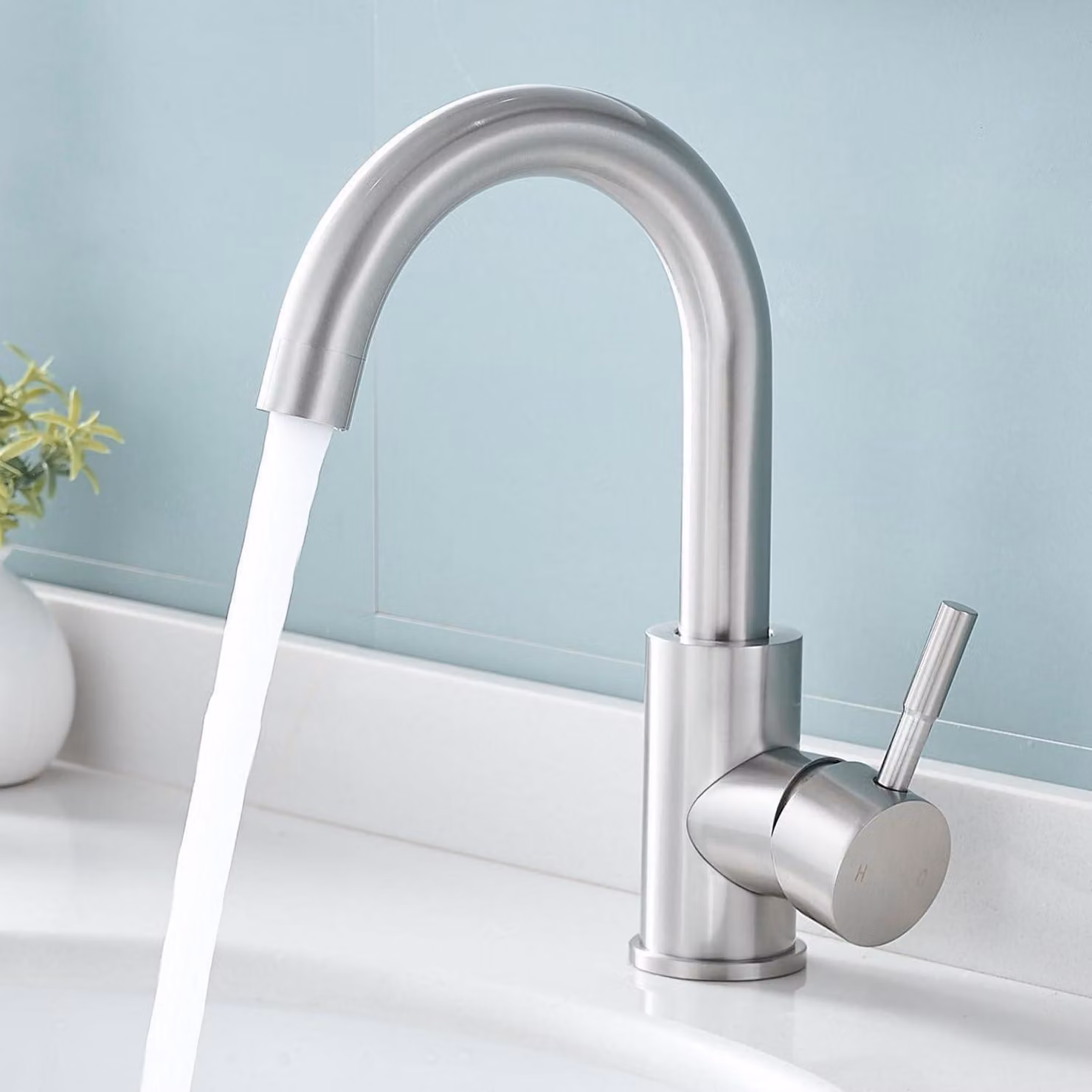 Miscelatore per lavabo alto, in acciaio inossidabile, rotazione a 360°, a risparmio idrico