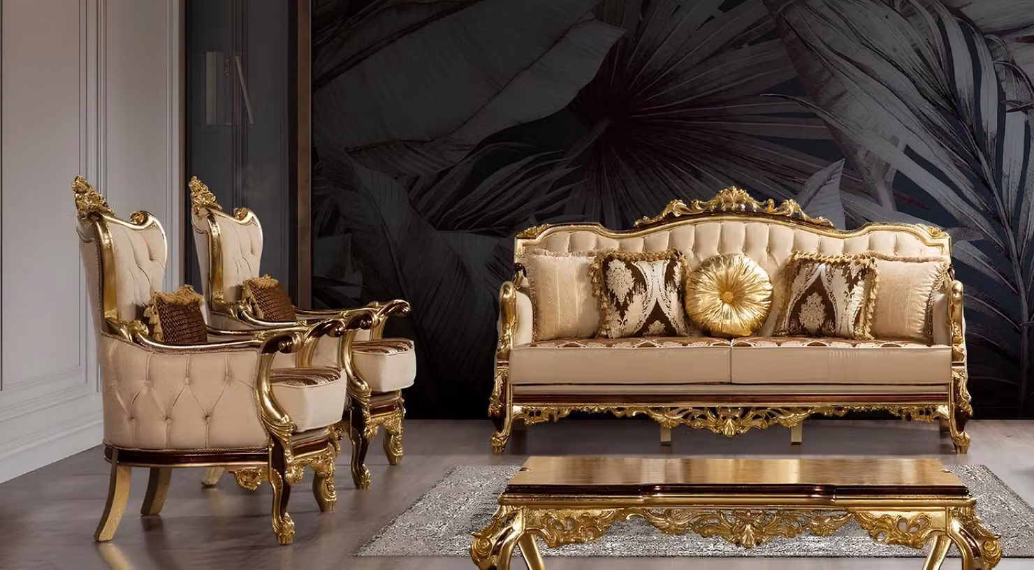 Garnitur Sofagarnitur 3+1+1 Sitz Sofa Sofas Sessel Luxus Set Design Barock Couch