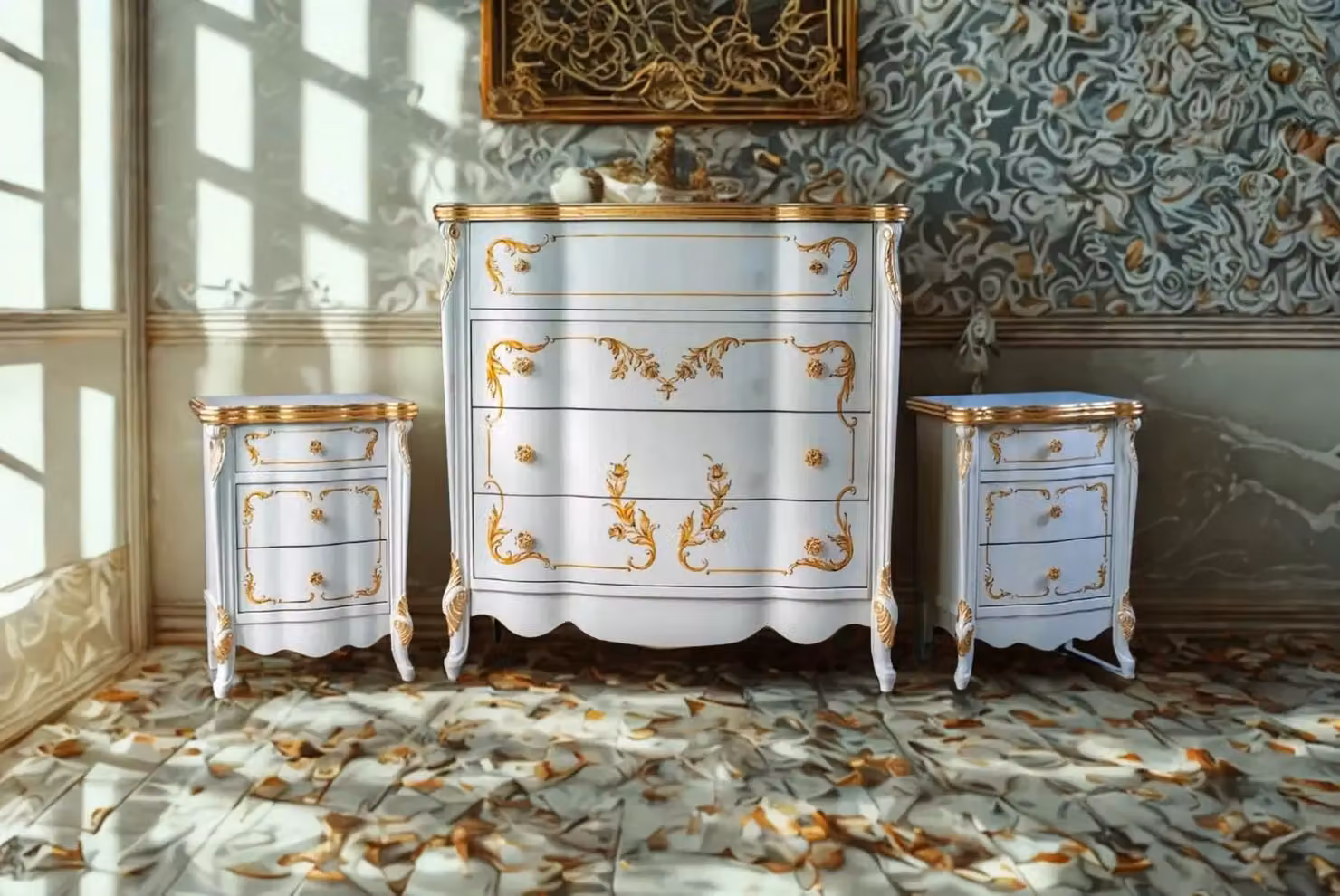 Set di 2 comodini barocco classico in legno bianco e oro Mobili 2G – 3