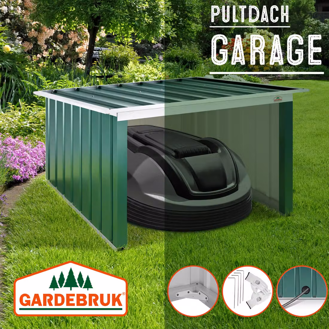 Garage per robot tagliaerba Gardebruk verde con tetto a capanna pieghevole in acciaio zincato e PVC – 3