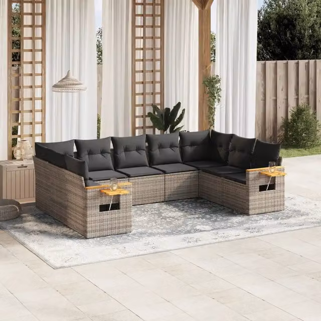 Set Divano da Giardino 9 pz con Cuscini Grigio in Polyrattan 3259519