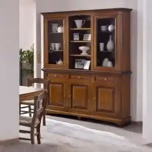 Credenza cristalliera KIVIO in legno e vetro stile rustico marrone L: 220 cm, H: 170 cm, P: 46 cm