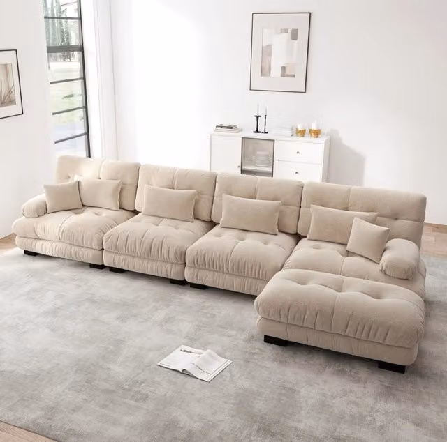 Divano modulare 406.0x145.0x81.0 cm configurabile in chenille caffè chiaro