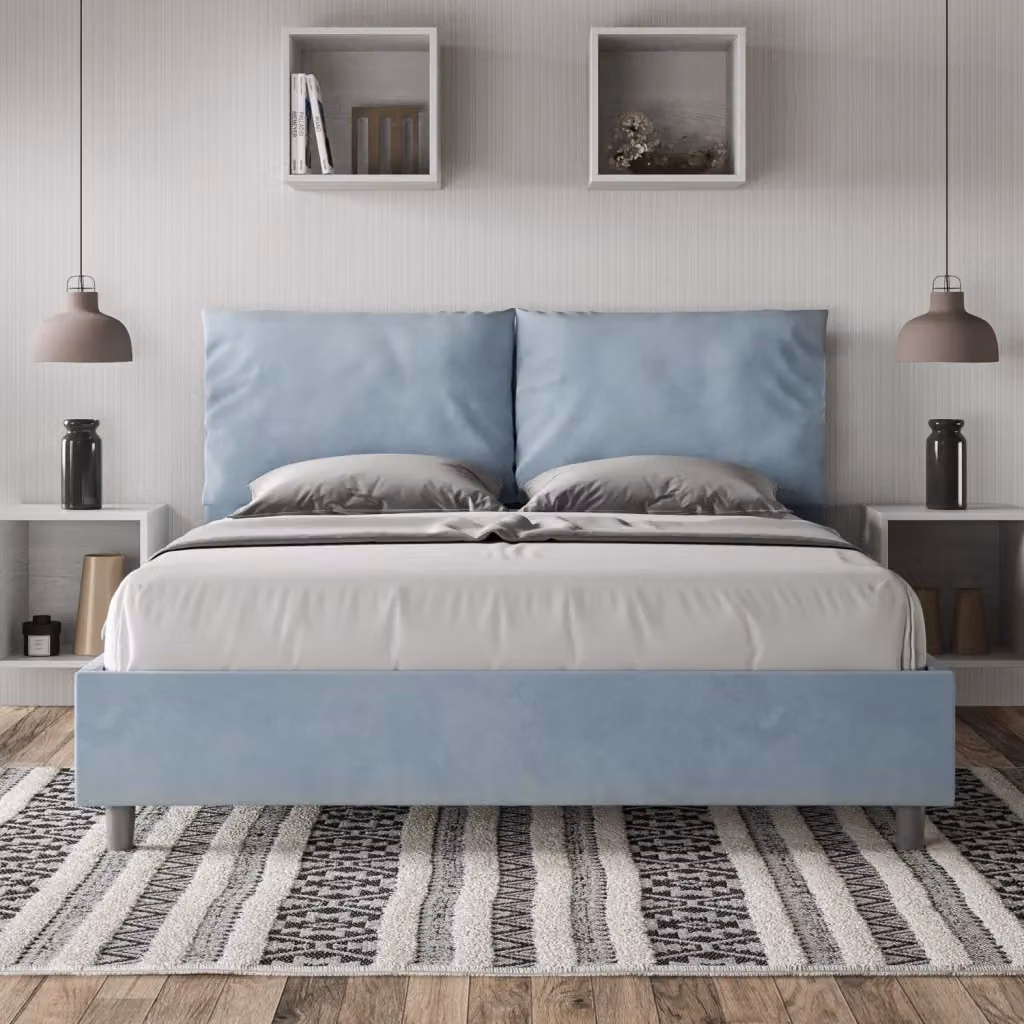 Letto Matrimoniale Antea con Contenitore e Rete con Alzata Imbottito in Microfibra Azzurro L/P/H: 160 x 200 x 110 cm – 2