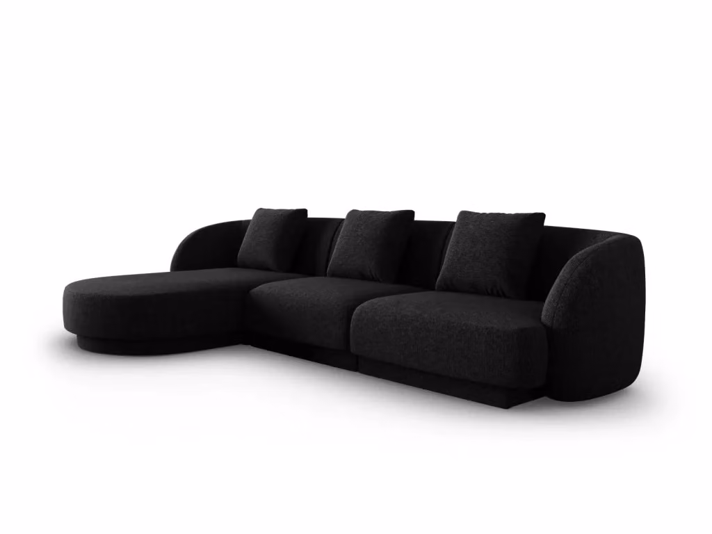 Divano angolare sinistro Tulum Cosmopolitan Design a 4 posti in ciniglia nero L/P/H: 255 x 106 x 70 cm – 2