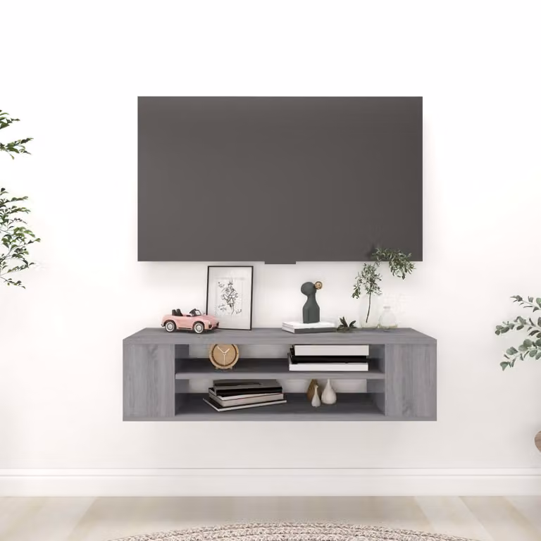 Pensile porta TV moderno vidaXL in legno e MDF, Grigio, L 100 cm x P 30 cm x H 26,5 cm