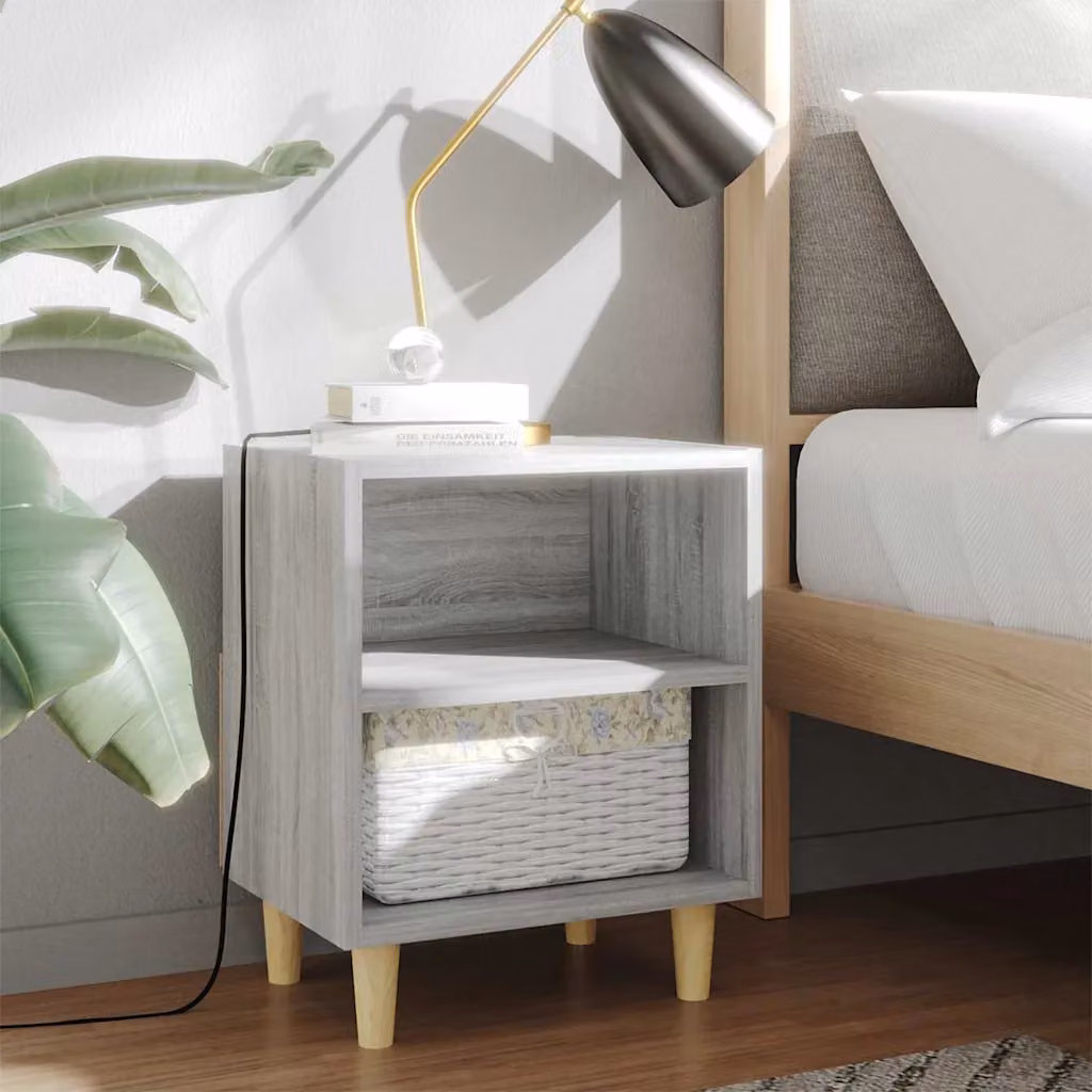 Set di 2 comodini vidaXL in stile scandinavo con gambe in legno massello, colore Grigio Sonoma, L 40 x P 30 x H 50 cm