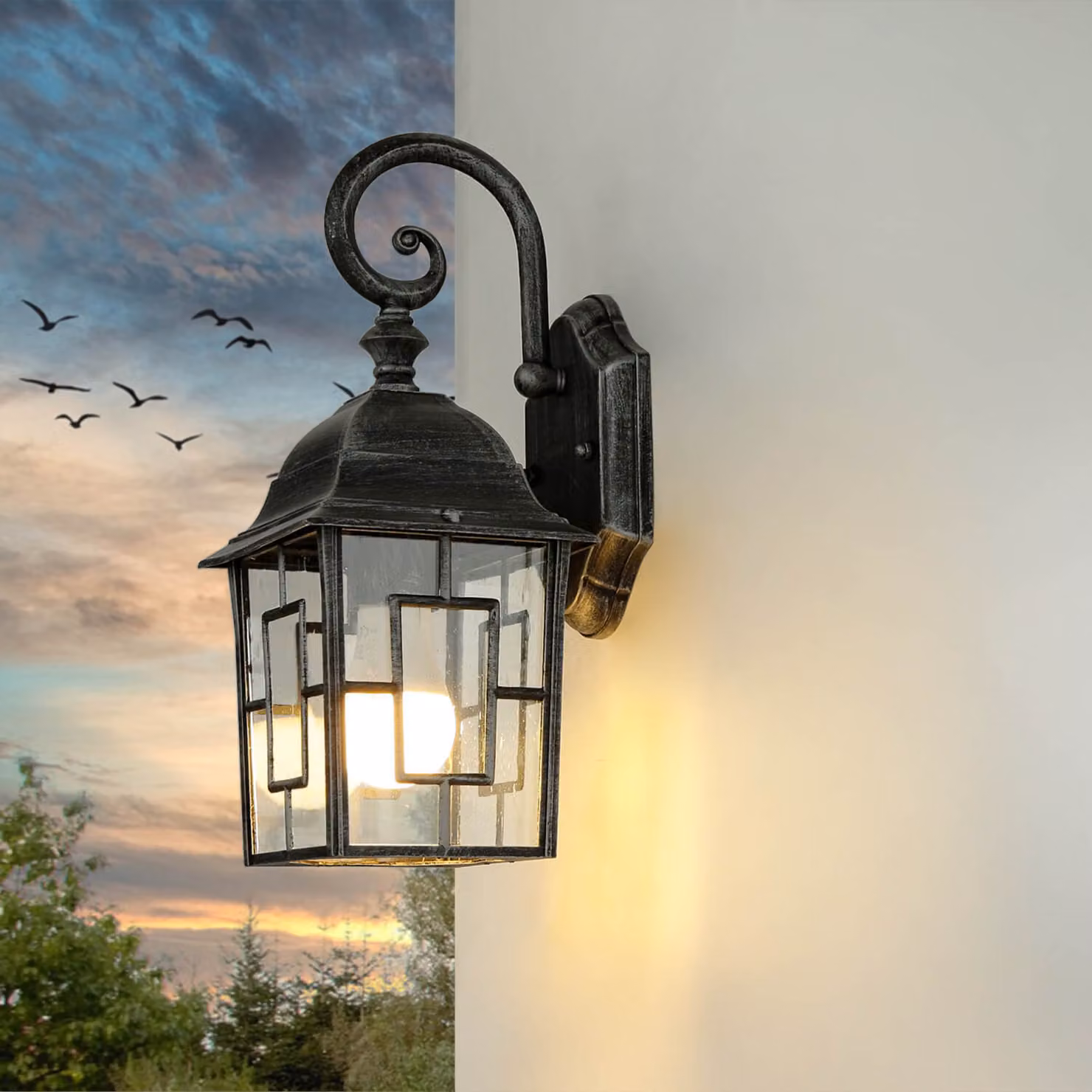 Applique da esterno rustica "Friesen" argento antico alluminio E27 Lampada da parete terrazza balcone giardino