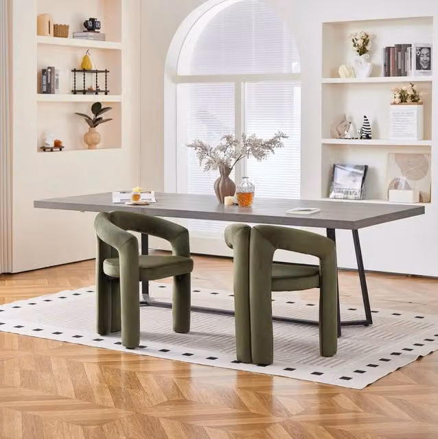Sedia da Pranzo in Velluto con Braccioli Verde per Sala da Pranzo