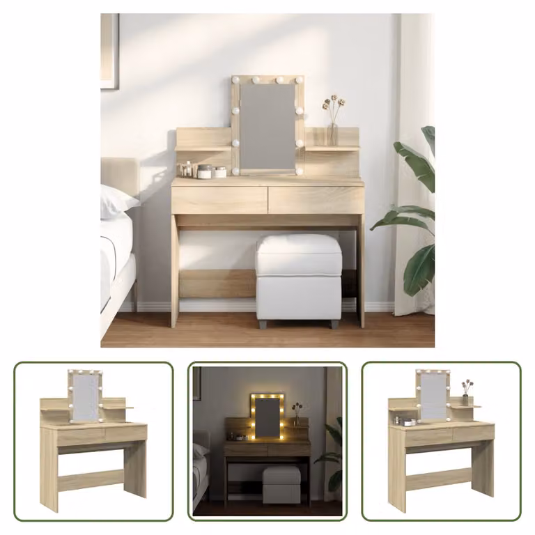 The Living Store Comodino con illuminazione LED Rovere Sonoma 100x40x130 cm