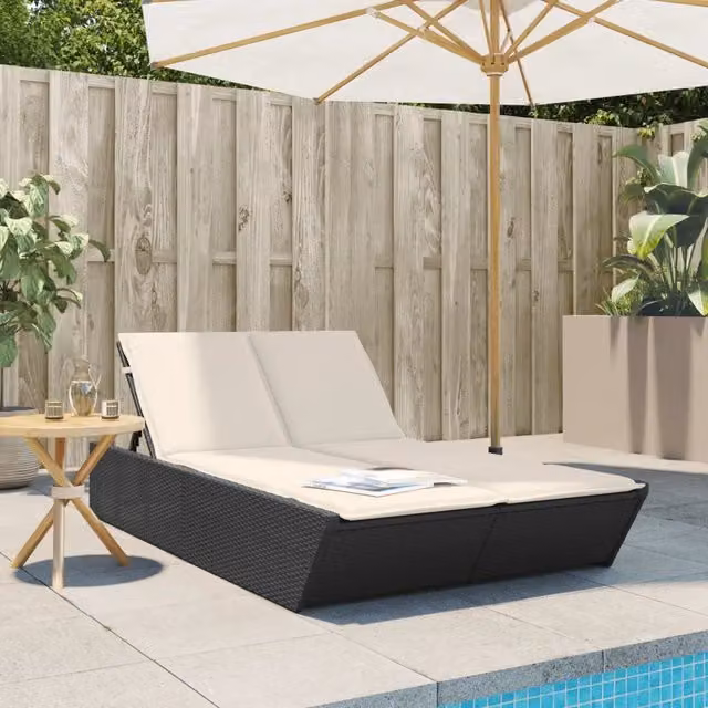 Lettino Prendisole Doppio vidaXL in Polyrattan Nero con Cuscini Impermeabili e Poggiatesta Regolabile – 1