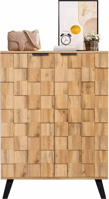 Scarpiera con 5 vani e 4 ripiani regolabili, chiusura ammortizzata, per ingresso, color legno, 80.5 × 35 × 109.5 cm