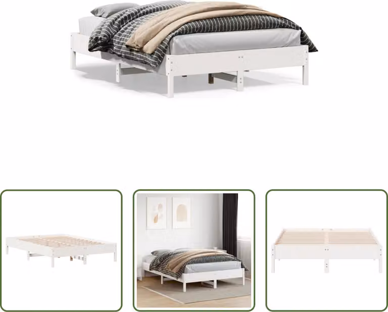 The Living Store Letto in legno massiccio bianco 160x200 cm pino
