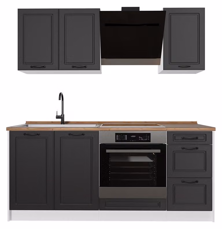 Cucina monoblocco Vicco R-Line Antracite country/Bianco 180 cm senza piano di lavoro, Model 67817