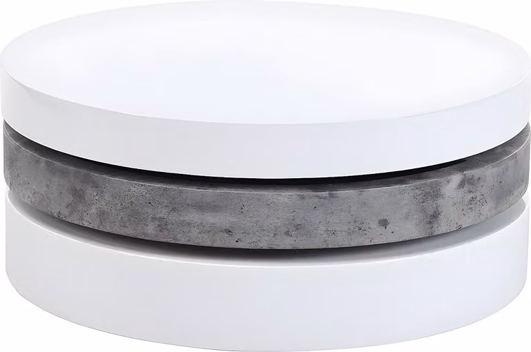 Tavolino rotondo - girevole - 1 ripiano - MDF - aspetto cemento e bianco - JANITA