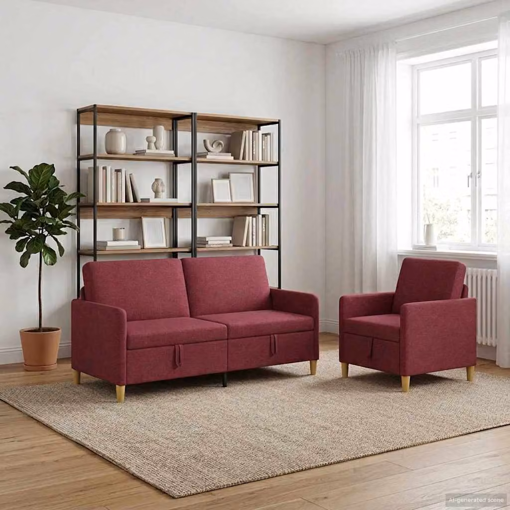Set di divani vidaXL composto da divano a 3 posti, divano a 2 posti e poltrona con seduta sollevabile e coperture rimovibili, colore rosso e marrone, stile moderno per soggiorno