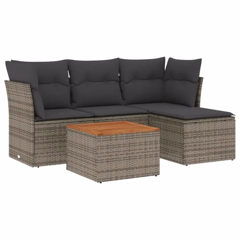 vidaXL Set Divano da Giardino 5 pz a L in Polyrattan Grigio con Cuscini e Tavolino – 2