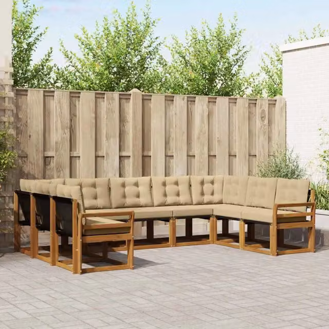 Set di divani da esterno 9 pz Naturale e Beige 3369052