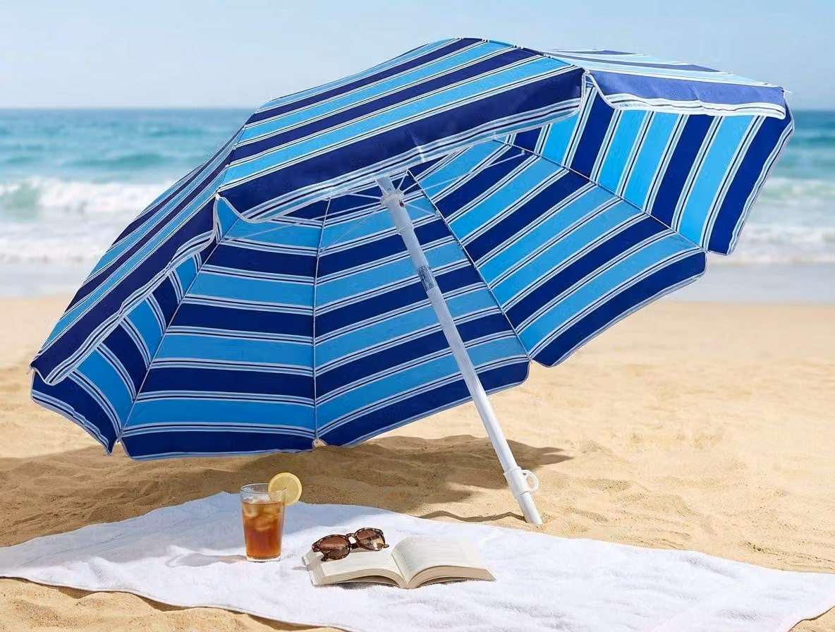 Milani Home - ombrellone da spiaggia diametro 2 m con palo centrale in acciaio, telo in poliestere multicolor, inclinabile, per mare, piscina e campeggio