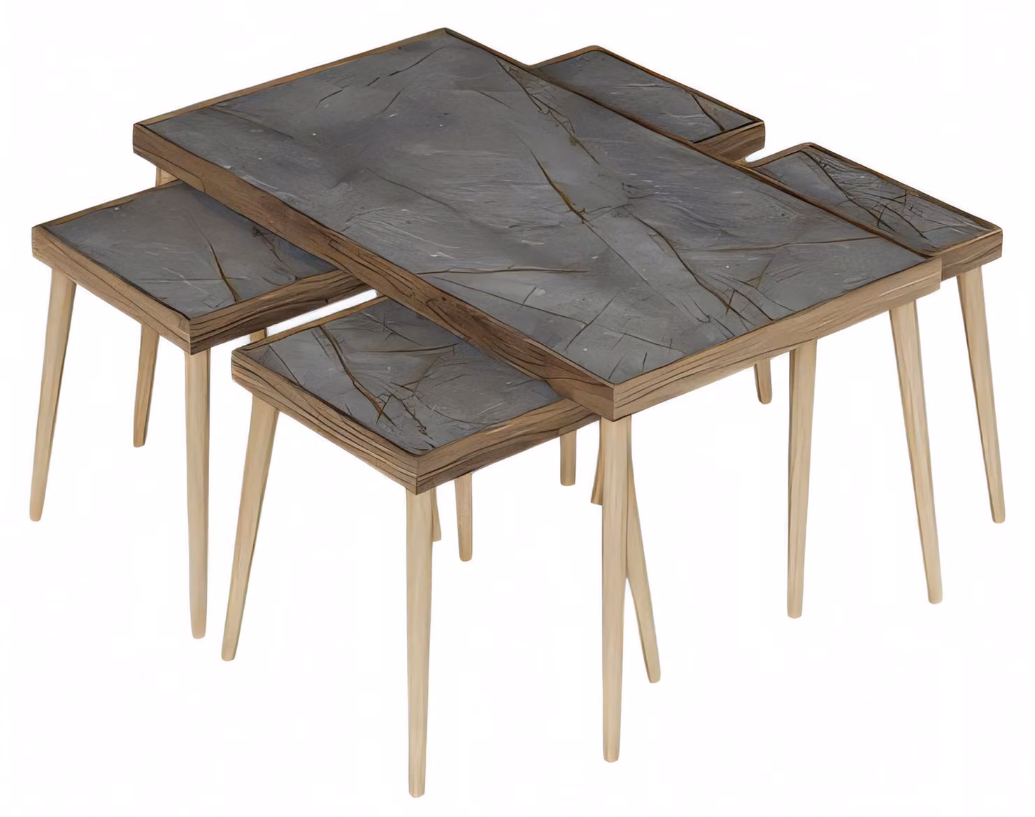 Eleganter grauer Holztisch-Set mit Couchtisch und Beistelltischen