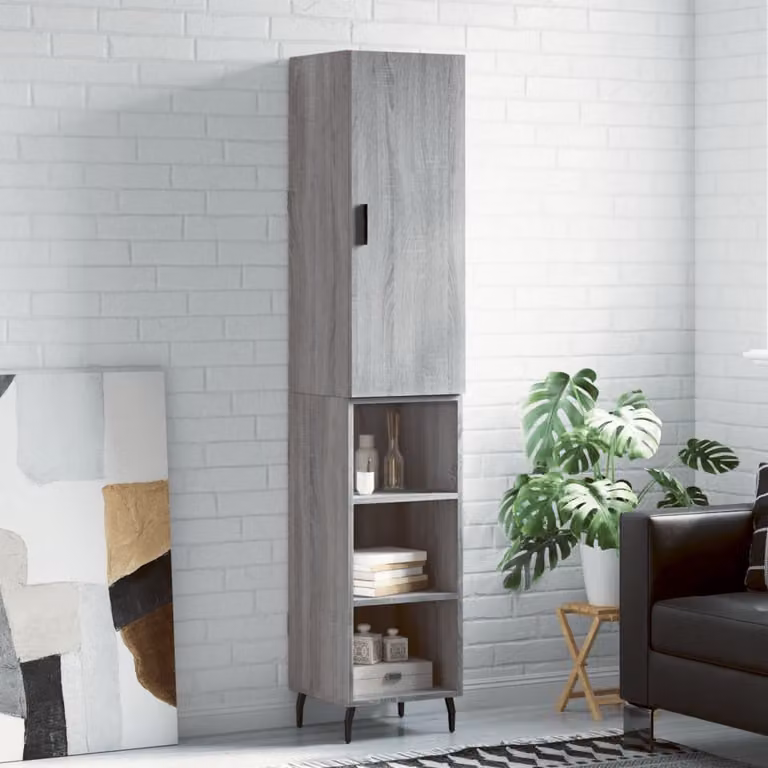 Credenza moderna vidaXL in legno e metallo, Grigio, L/P/H: 34,5 x 34 x 180 cm