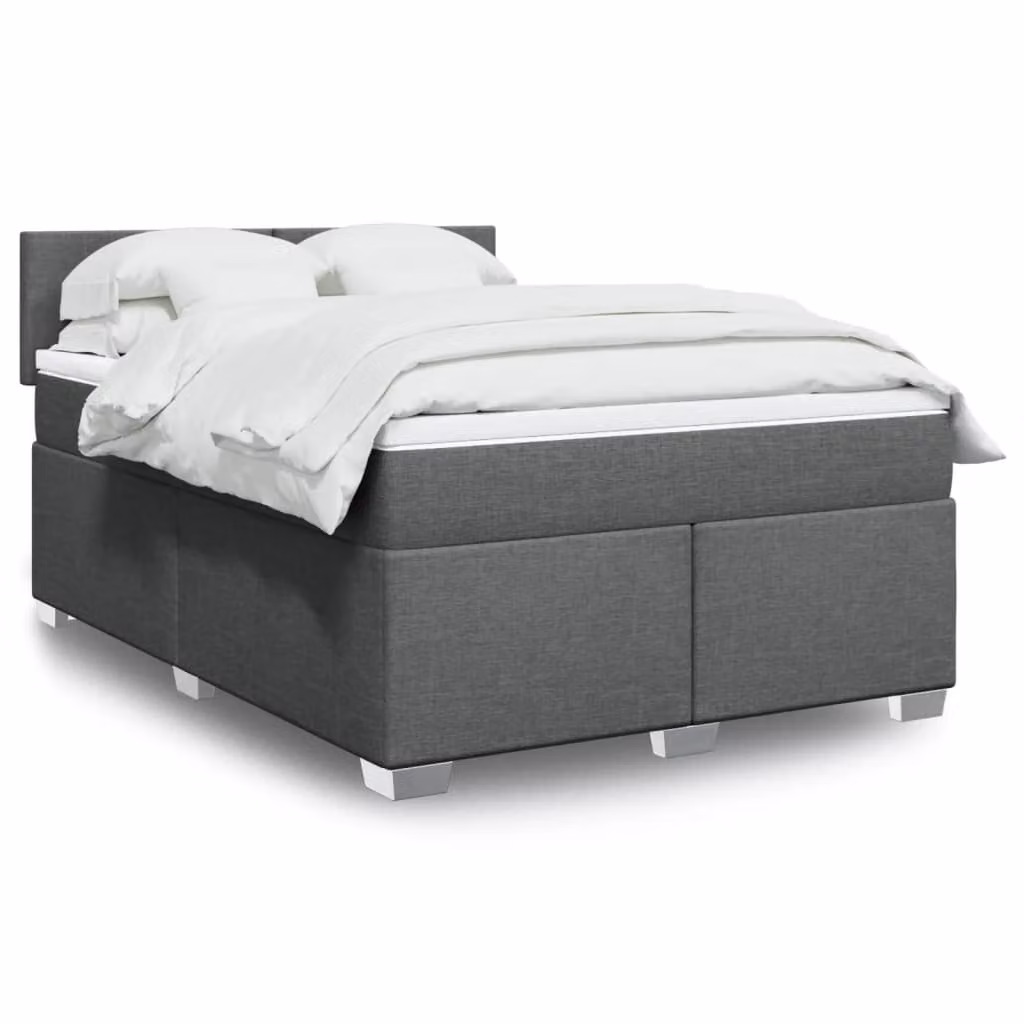 vidaXL Giroletto a Molle con Materasso in Tessuto Grigio e Bianco L/P/H: 160 x 200 cm