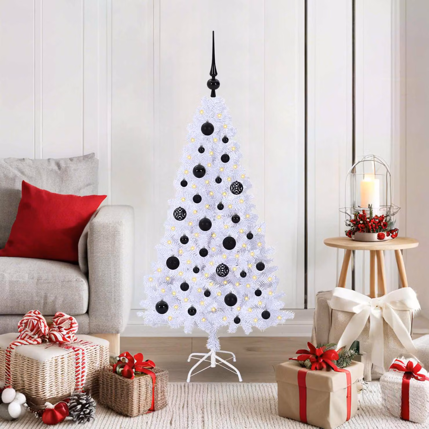 Albero di Natale artificiale moderno con LED vidaXL, Bianco, Altezza: 120 cm, in PVC e Metallo