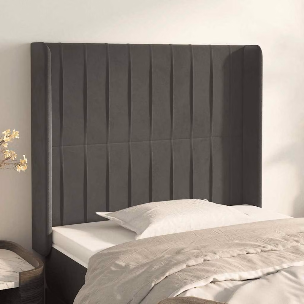 Testiera ad orecchio vidaXL in velluto grigio scuro L: 93 cm, P: 16 cm, H: 118-128 cm