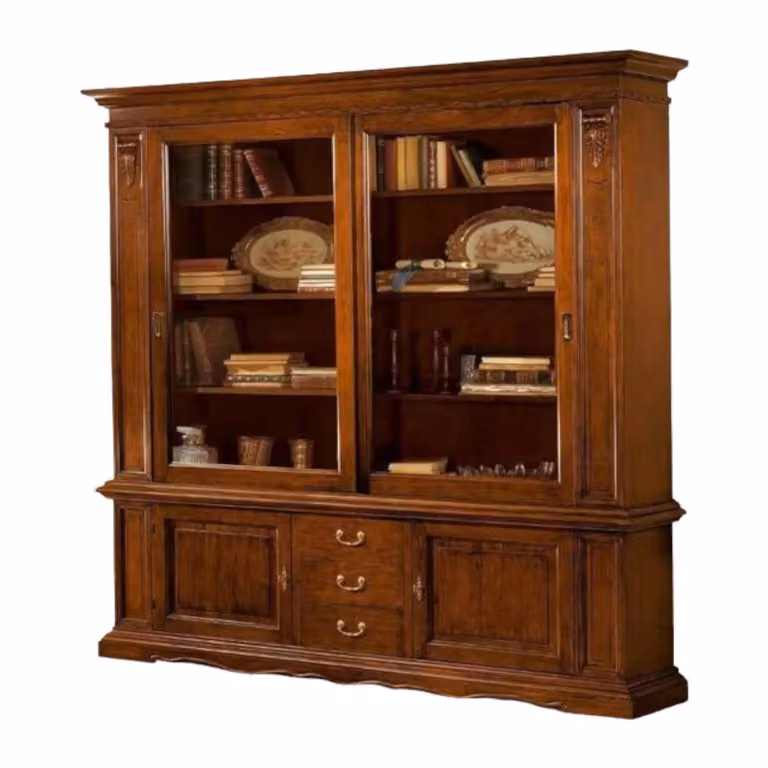 Libreria cristalliera con ante scorrevoli in legno color noce Mobili 2G L/P/H: 212 x 45 x 220 cm