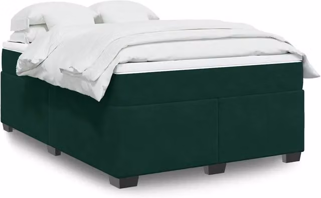 Letto Ibrido vidaXL con Giroletto a Molle e Materasso in Velluto Verde Scuro e Bianco, Struttura in Legno di Pino, L/P: 140 x 200 cm – 1