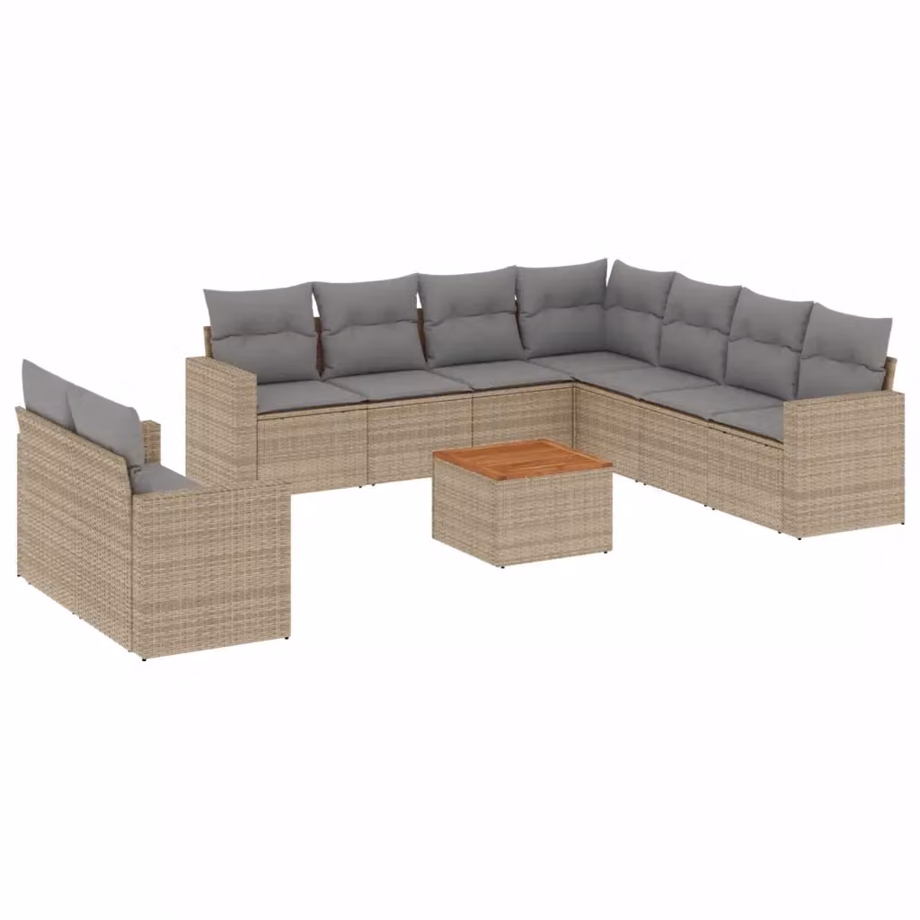Set Divano da Giardino 10 Pezzi vidaXL in Polyrattan con Cuscini Beige e Grigio e Tavolino da Esterno – 2
