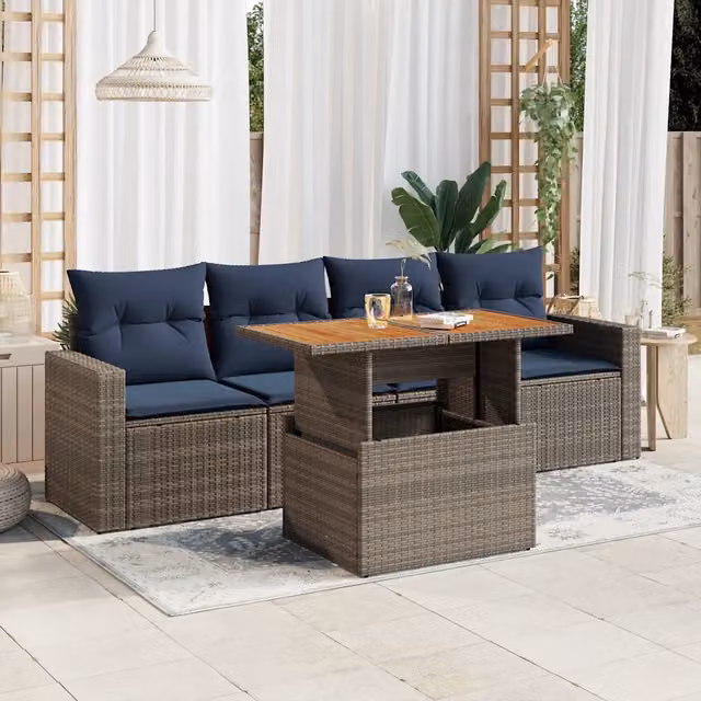 Set Divano da Giardino 5 pz con Cuscini Grigio in Polyrattan 3326987