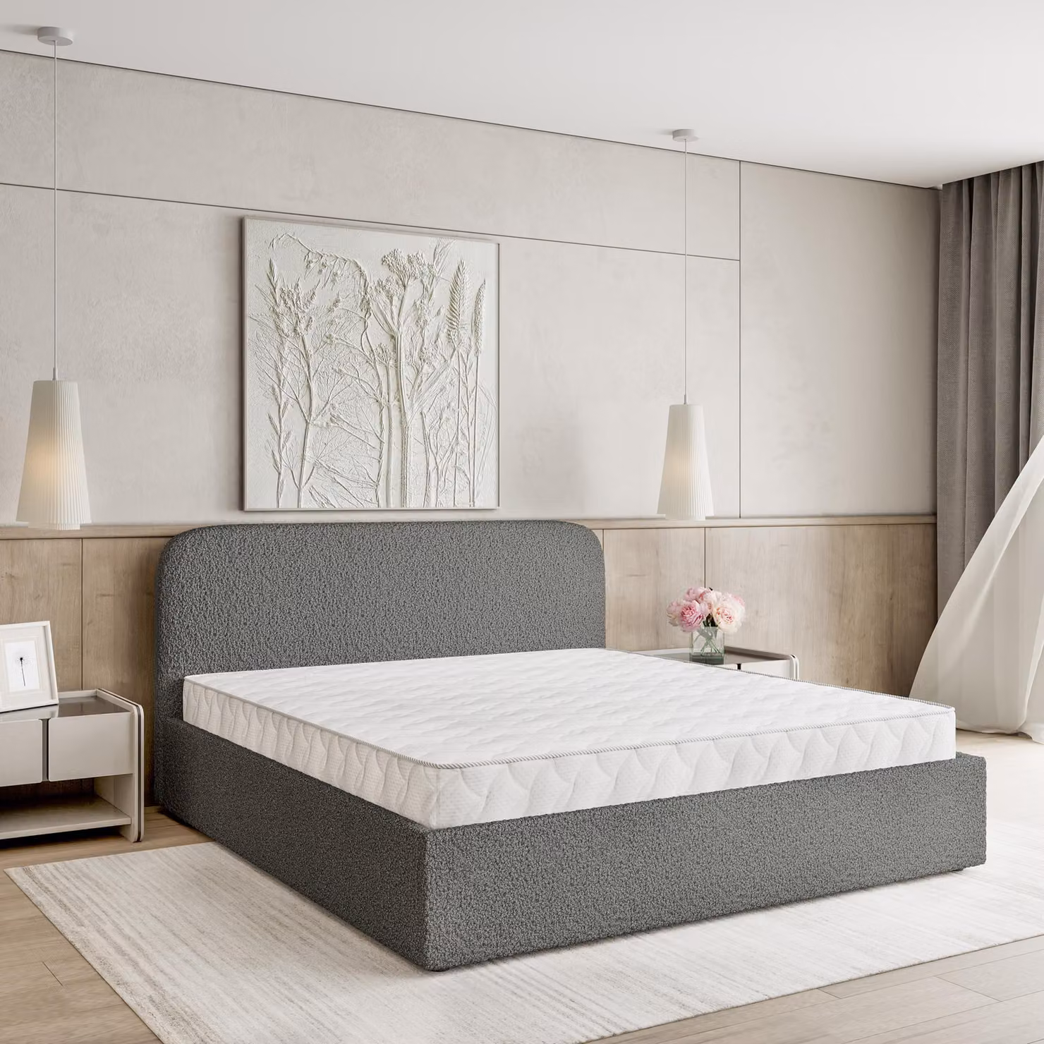 Letto imbottito Masseno RENIVE 160x200 cm, letto imbottito con cassettiera - grigio, QUELLE 92