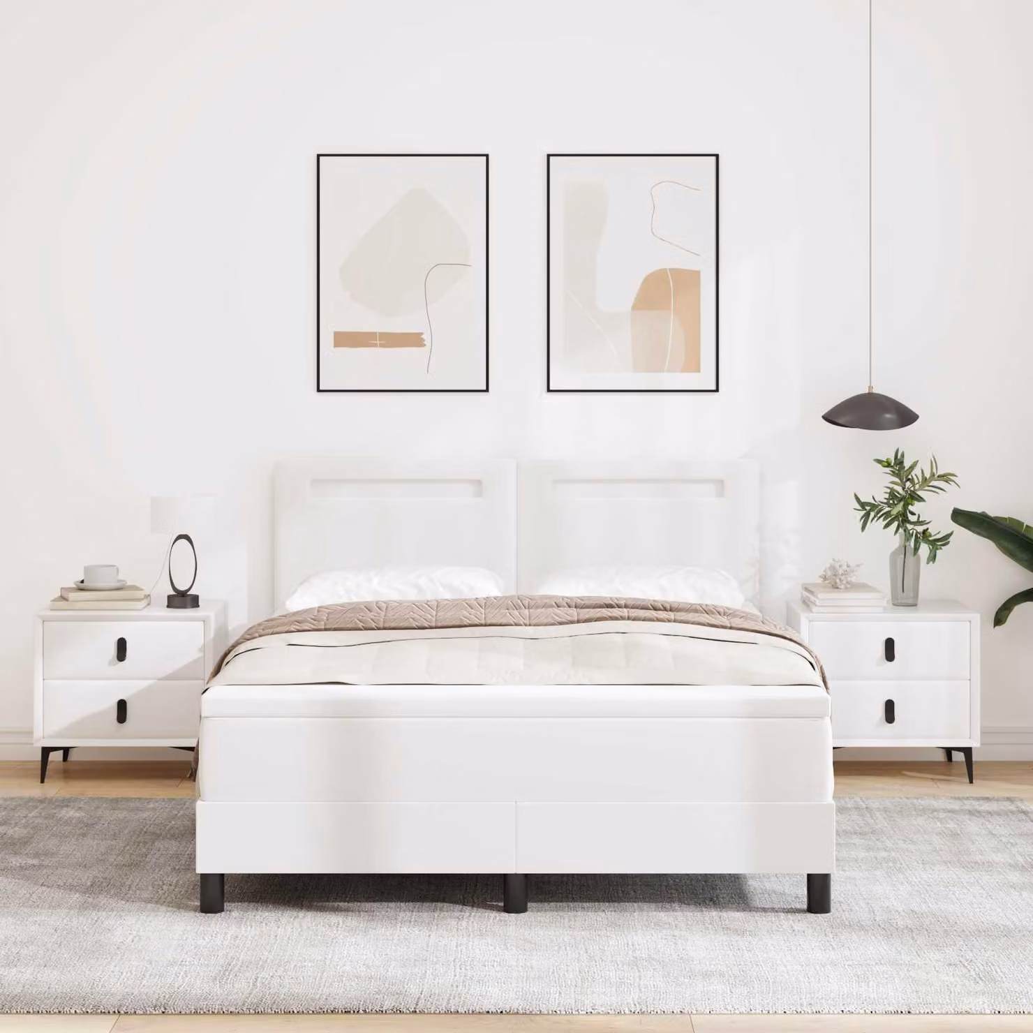 Maison Exclusive - Letto con boxspring e strisce LED, colore bianco, dimensioni 160 x 200 cm, rivestito in ecopelle