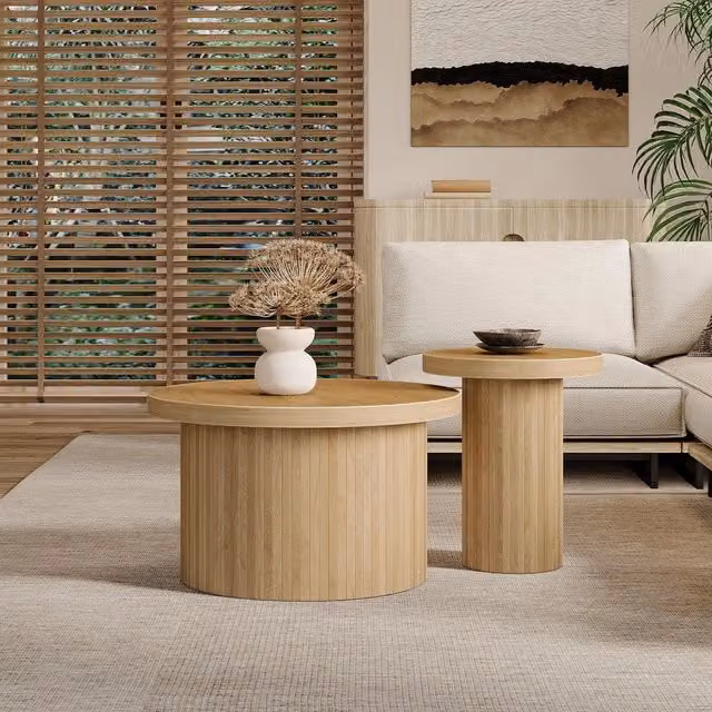 Tavolino da Salotto Rotondo Minimal con Ripiano in Legno Naturale Marrone e Design Moderno Multifunzionale – 1