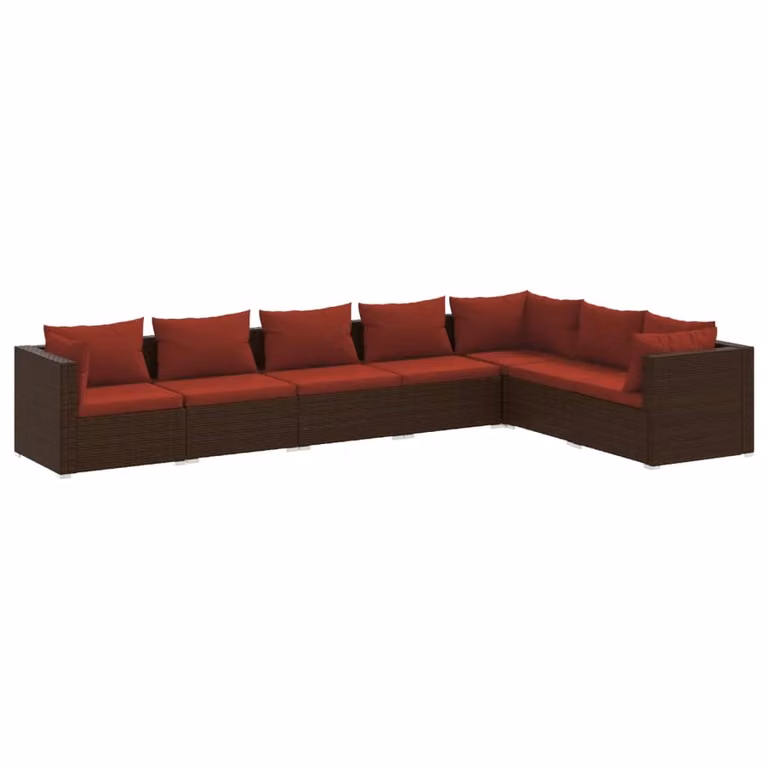Set Divani da Giardino 7 pz con Cuscini in Polyrattan Marrone