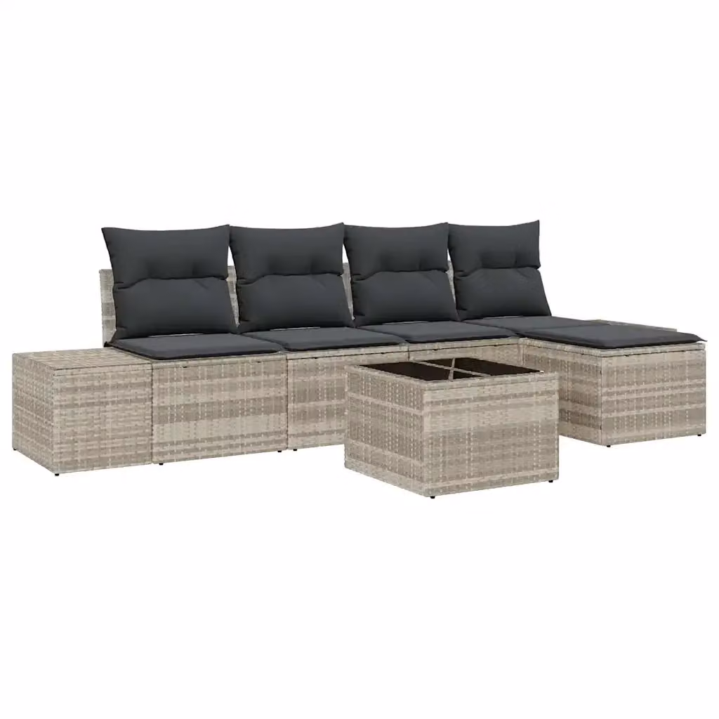 Set Divano da Giardino vidaXL a L in Polyrattan Grigio con Tavolino e Pouf, 6 Pezzi – 2