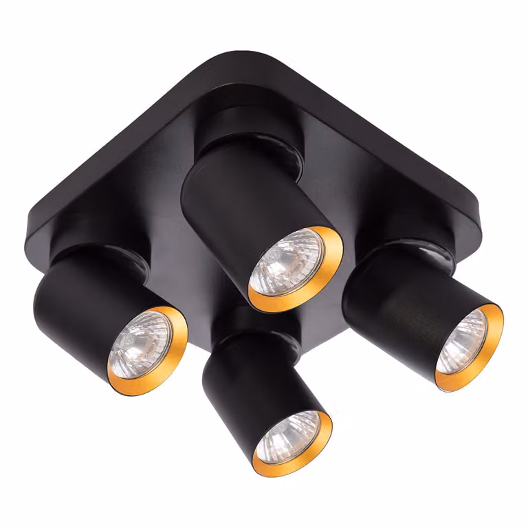 Plafoniera 4 faretti neri con interno oro mobili 4xGU10 10W Andy Milagro