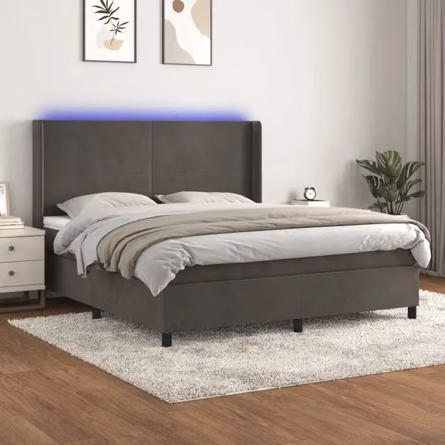 Letto Ibrido con Materasso a Molle Insacchettate vidaXL in Velluto Grigio con Illuminazione LED e Porte USB L/P/H: 160 x 200 cm