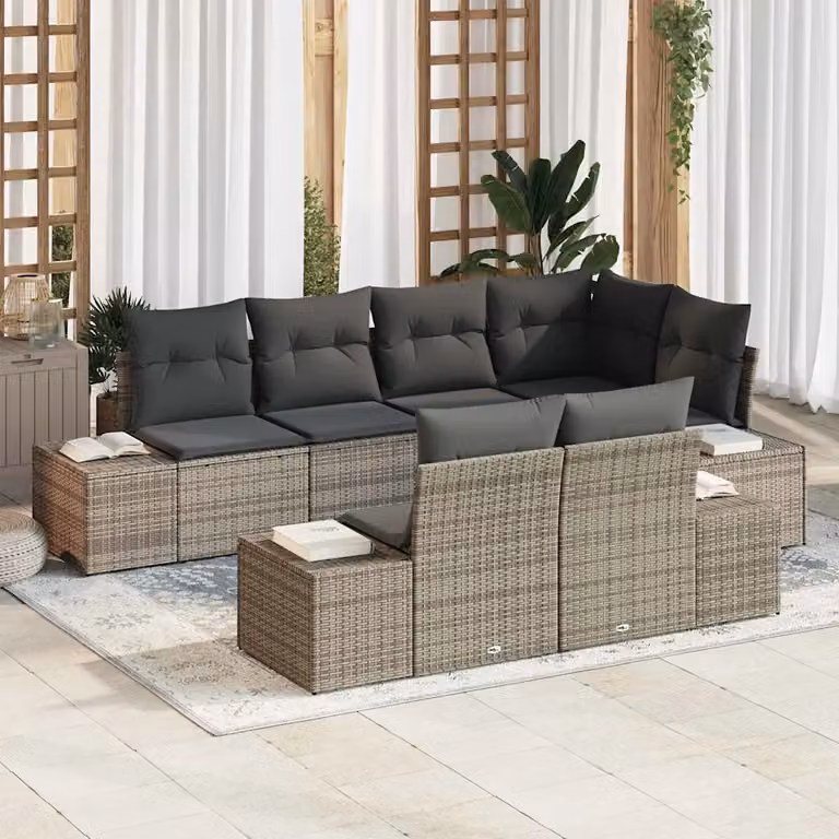 Set Divano da Giardino a Forma di U vidaXL in Polyrattan Grigio con 7 Sedute e Cuscini Imbottiti