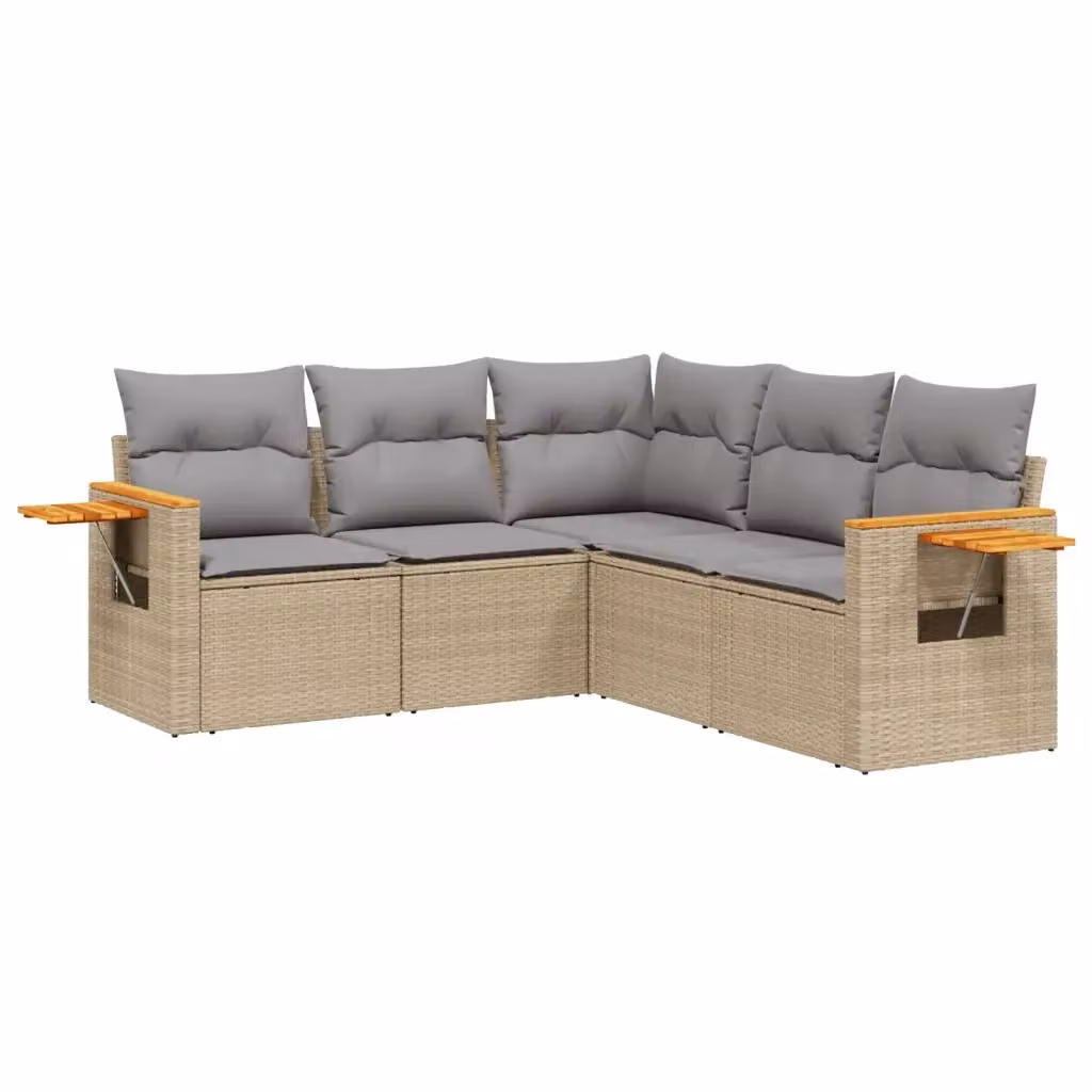 vidaXL Set Divano da Giardino 5 pz a L in Polyrattan con Cuscini Beige e Tavolino da Caffè – 2