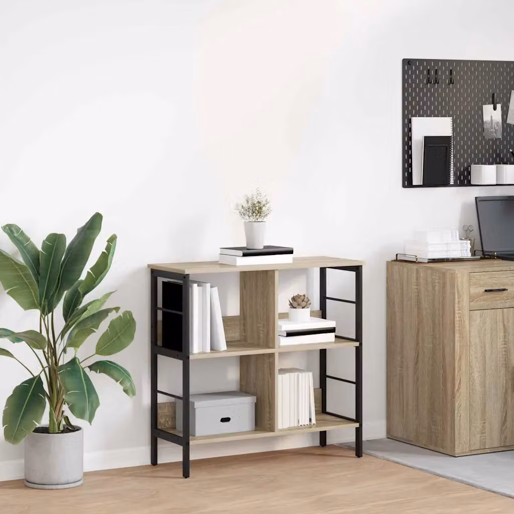 Libreria industriale vidaXL a 4 livelli in legno e metallo, colore marrone, L 82 cm x P 32 cm x H 79 cm