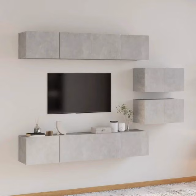 Set di mobili porta TV da 6 pezzi con credenza in legno multistrato, colore grigio cemento opaco per il tuo soggiorno – 1