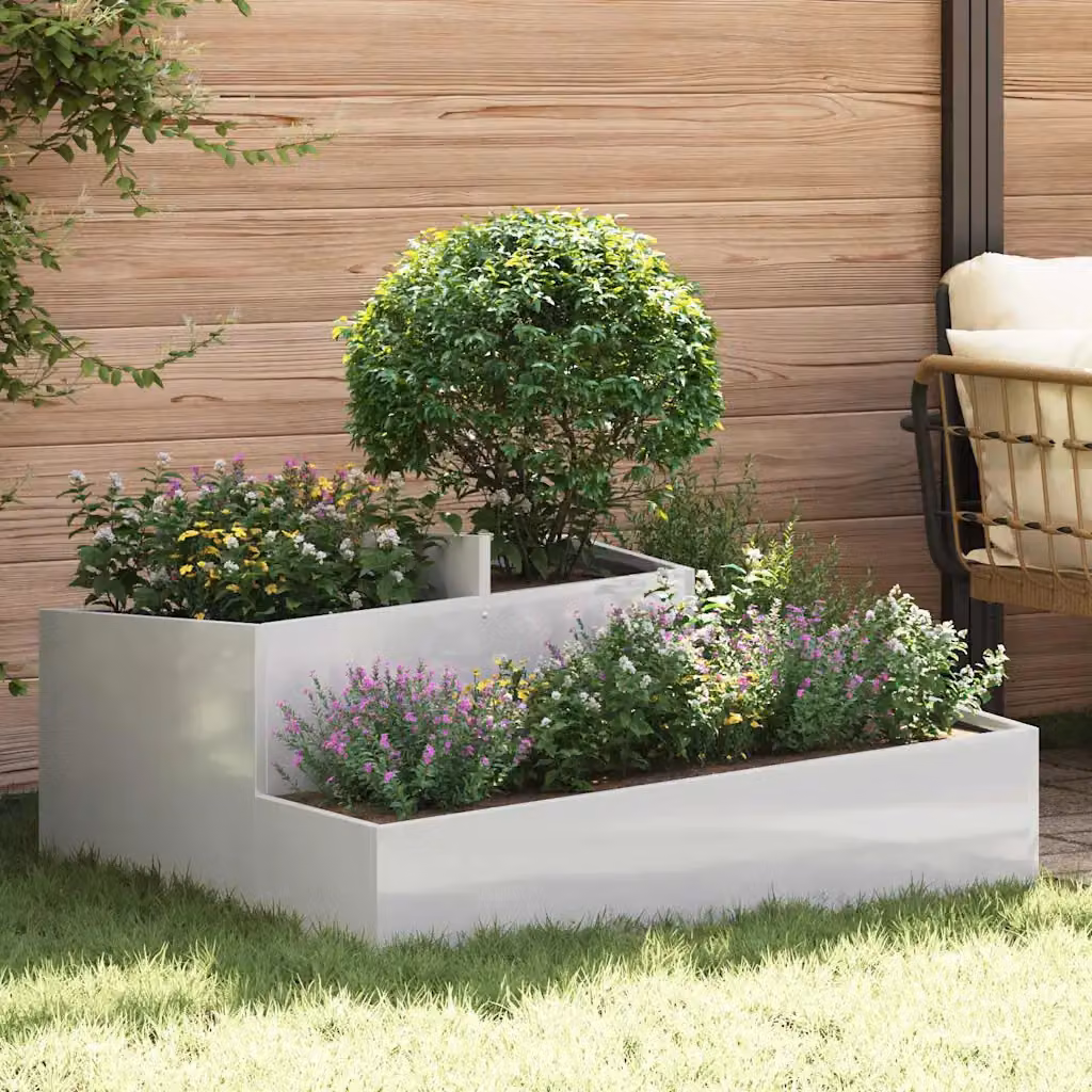 Vaso da giardino vidaXL in acciaio inossidabile argento L: 100 cm, P: 100 cm, H: 50 cm