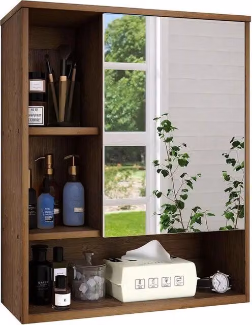 Cassa da Bagno con Specchio - Armadio da Bagno - Mobili per WC e Toilette - Colore Moka